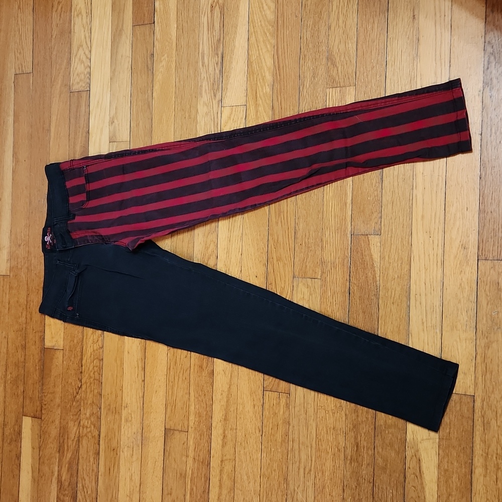 Hot Topic Royal Bones By Tripp Red & Black Stripes Split Leg Skinny Jeans Size 7